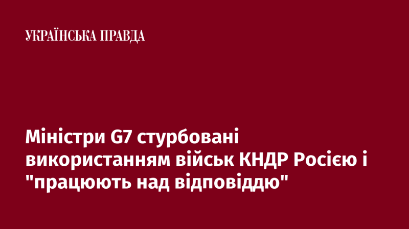 Міністри G7 висловили занепокоєння з приводу застосування військових сил Північної Кореї Росією та активно шукають шляхи реагування на цю ситуацію.